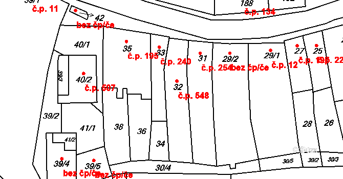 Blučina 548 na parcele st. 32 v KÚ Blučina, Katastrální mapa