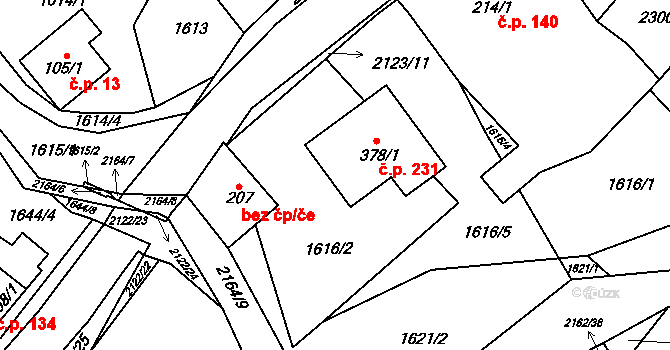Lhota u Vsetína 231 na parcele st. 378/1 v KÚ Lhota u Vsetína, Katastrální mapa