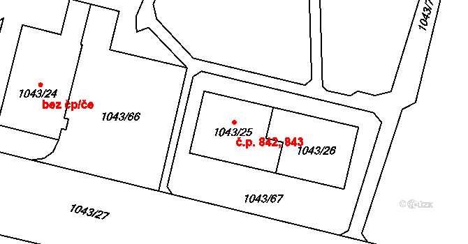 Lobzy 842,843, Plzeň na parcele st. 1043/25 v KÚ Doubravka, Katastrální mapa