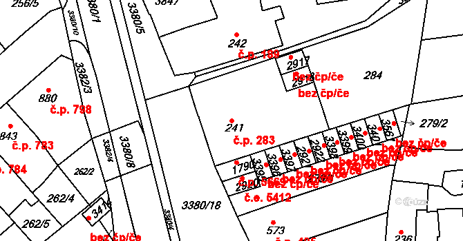 Česká Třebová 283 na parcele st. 241 v KÚ Česká Třebová, Katastrální mapa