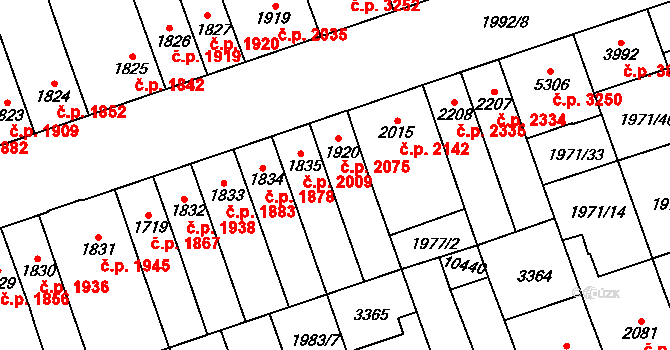 Hodonín 2075 na parcele st. 1920 v KÚ Hodonín, Katastrální mapa