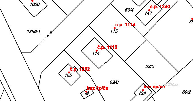 Litovel 1112 na parcele st. 114 v KÚ Chořelice, Katastrální mapa