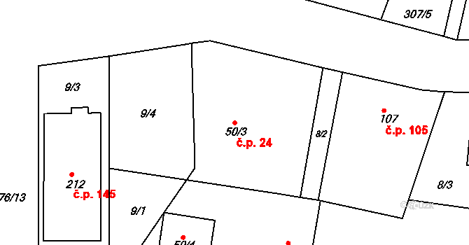 Jabkenice 24 na parcele st. 50/3 v KÚ Jabkenice, Katastrální mapa