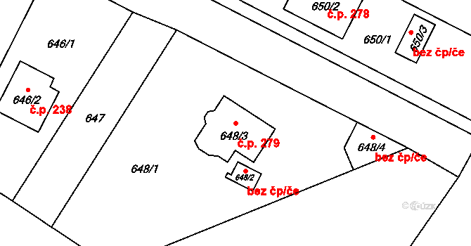 Poříčí 279, Boršov nad Vltavou na parcele st. 648/3 v KÚ Boršov nad Vltavou, Katastrální mapa