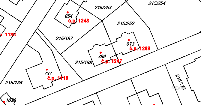 Rudná 1247 na parcele st. 866 v KÚ Hořelice, Katastrální mapa