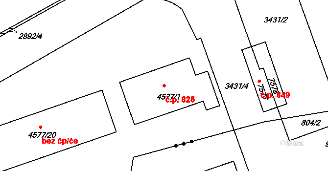 Chrudim III 825, Chrudim na parcele st. 4577/1 v KÚ Chrudim, Katastrální mapa