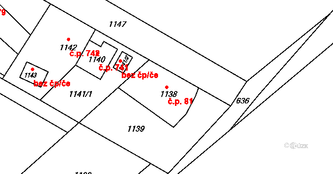 Poruba 81, Orlová na parcele st. 1138 v KÚ Poruba u Orlové, Katastrální mapa