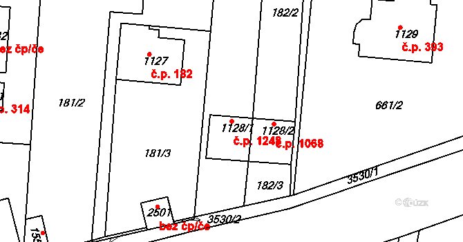 Rosice 1248 na parcele st. 1128/1 v KÚ Rosice u Brna, Katastrální mapa