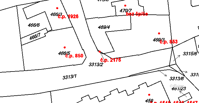 Pelhřimov 2175 na parcele st. 3313/2 v KÚ Pelhřimov, Katastrální mapa