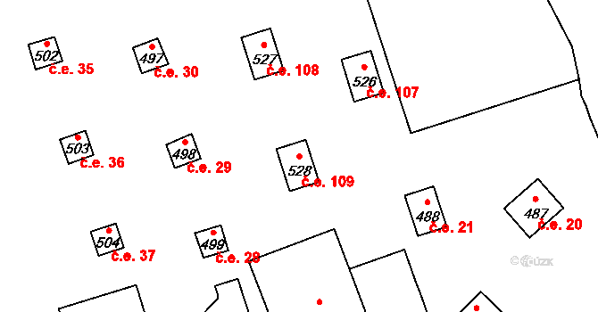 Sloup v Čechách 109 na parcele st. 528 v KÚ Sloup v Čechách, Katastrální mapa