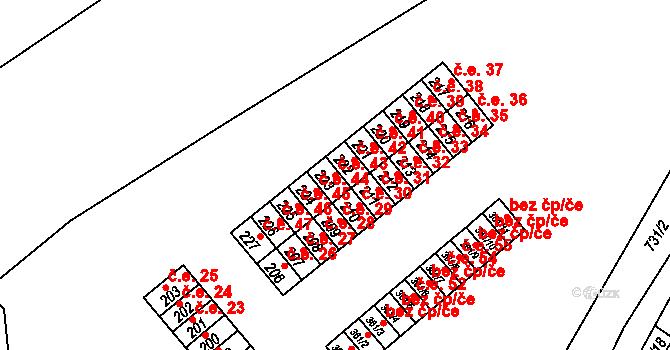 Mariánské Radčice 43 na parcele st. 223 v KÚ Mariánské Radčice, Katastrální mapa