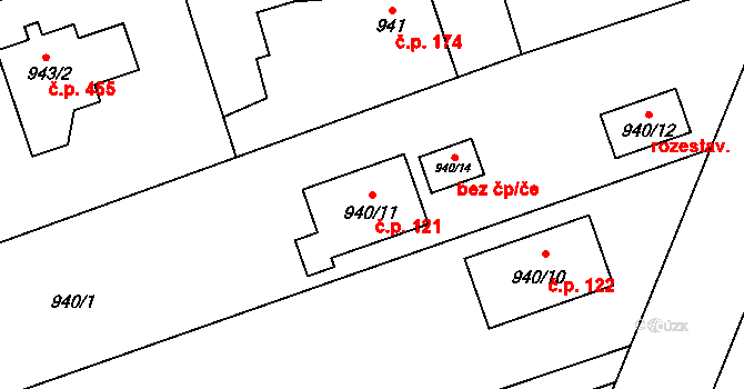 Záblatí 121, Bohumín na parcele st. 940/11 v KÚ Záblatí u Bohumína, Katastrální mapa