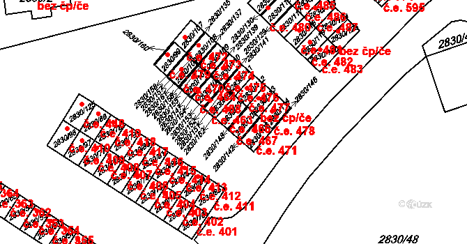 Rumburk 1 467, Rumburk na parcele st. 2830/105 v KÚ Rumburk, Katastrální mapa
