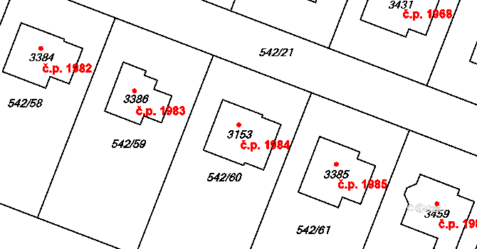 Nový Bydžov 1984 na parcele st. 3153 v KÚ Nový Bydžov, Katastrální mapa
