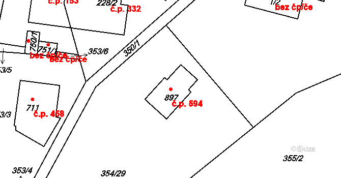 Kudlov 594, Zlín na parcele st. 897 v KÚ Kudlov, Katastrální mapa
