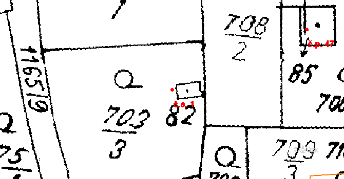 Olešovice 1, Úterý na parcele st. 82 v KÚ Olešovice, Katastrální mapa