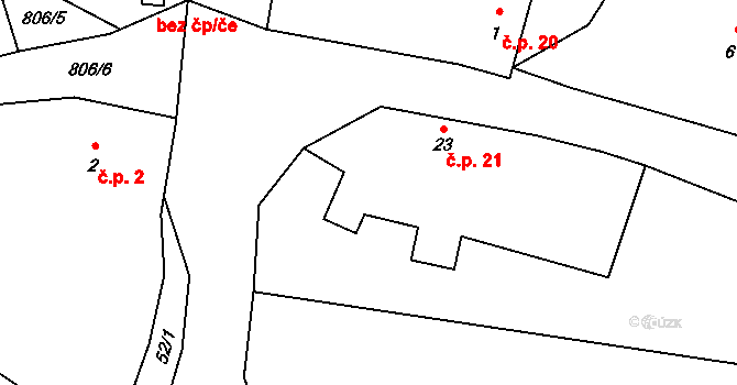 Choratice 21 na parcele st. 23 v KÚ Choratice, Katastrální mapa