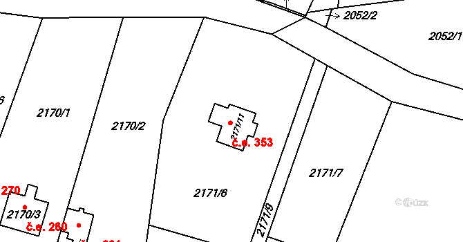 Chotěboř 353 na parcele st. 2171/11 v KÚ Chotěboř, Katastrální mapa