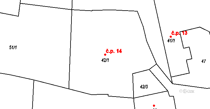 Cerhonice 14 na parcele st. 42/1 v KÚ Cerhonice, Katastrální mapa