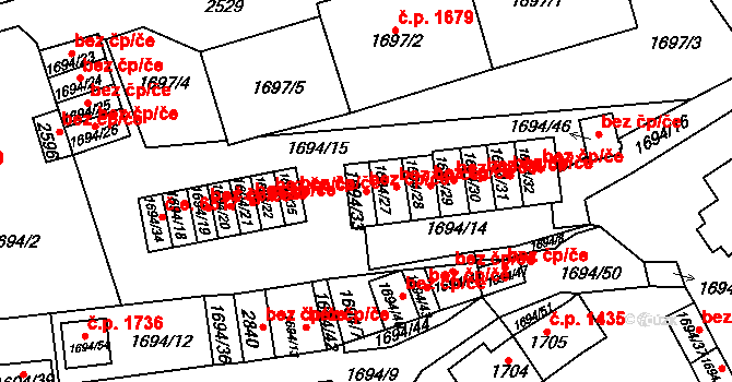 Litvínov 38008254 na parcele st. 1694/33 v KÚ Horní Litvínov, Katastrální mapa