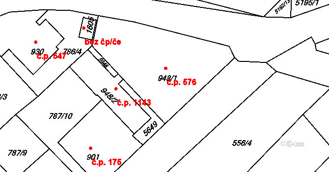 Vizovice 576 na parcele st. 948/1 v KÚ Vizovice, Katastrální mapa