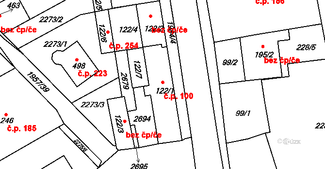 Hrádek na Vlárské dráze 100, Slavičín na parcele st. 122/1 v KÚ Hrádek na Vlárské dráze, Katastrální mapa