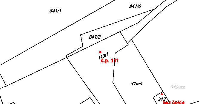 Kudlov 111, Zlín na parcele st. 149/1 v KÚ Kudlov, Katastrální mapa