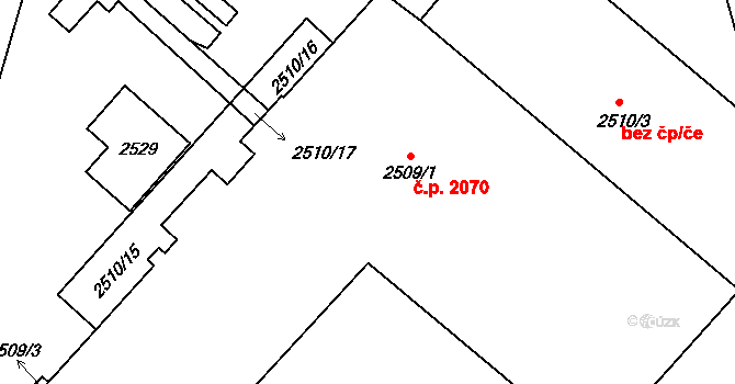 Hlučín 2070 na parcele st. 2509/1 v KÚ Hlučín, Katastrální mapa