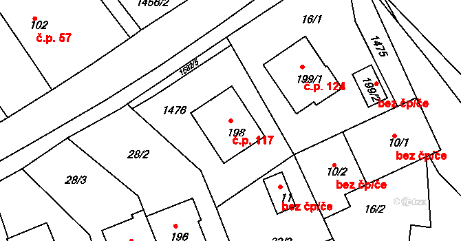 Vršovice 117 na parcele st. 198 v KÚ Vršovice u Opavy, Katastrální mapa