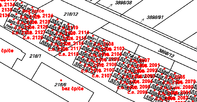 Řečkovice 2105, Brno na parcele st. 5570 v KÚ Řečkovice, Katastrální mapa