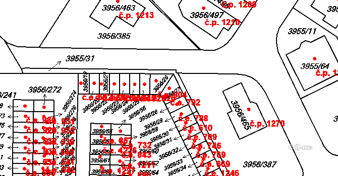 Jindřichův Hradec II 792, Jindřichův Hradec na parcele st. 3956/27 v KÚ Jindřichův Hradec, Katastrální mapa