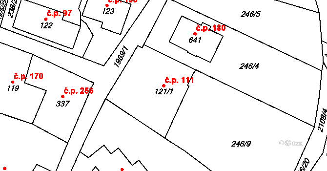 Svratouch 111 na parcele st. 121/1 v KÚ Svratouch, Katastrální mapa