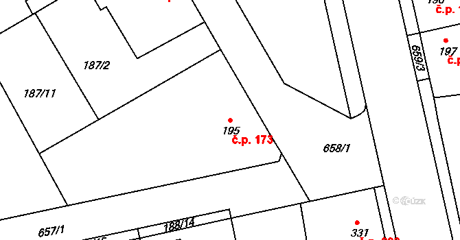 Slatiňany 173 na parcele st. 195 v KÚ Slatiňany, Katastrální mapa
