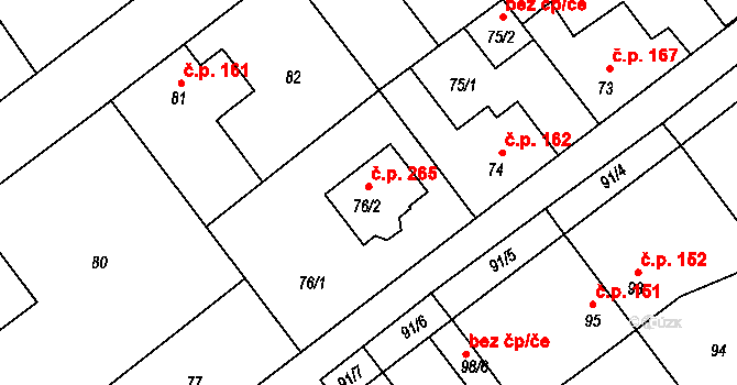Svinařov 265 na parcele st. 76/2 v KÚ Svinařov u Kladna, Katastrální mapa
