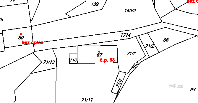 Dolní Jamné 63, Bezvěrov na parcele st. 67 v KÚ Dolní Jamné, Katastrální mapa