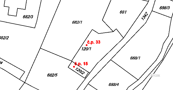 Bojov 33, Čisovice na parcele st. 120/1 v KÚ Čisovice, Katastrální mapa
