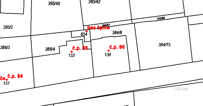 Třebotov 86 na parcele st. 134 v KÚ Třebotov, Katastrální mapa
