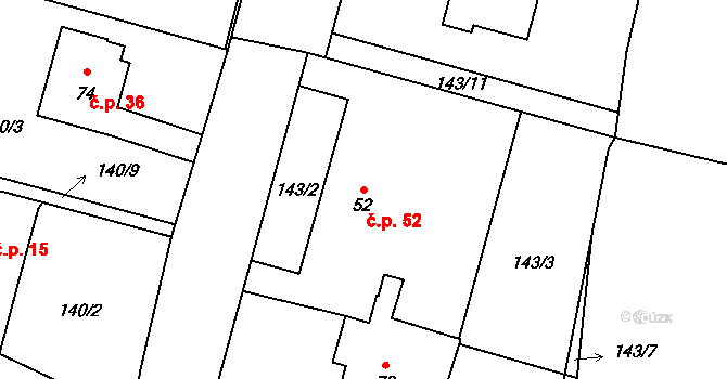 Chotěmice 52 na parcele st. 52 v KÚ Chotěmice, Katastrální mapa