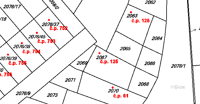 Veselí nad Lužnicí II 125, Veselí nad Lužnicí na parcele st. 2067 v KÚ Veselí nad Lužnicí, Katastrální mapa