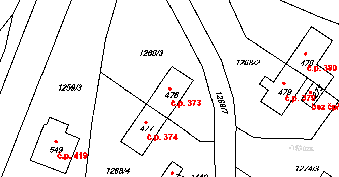 Zbiroh 373 na parcele st. 476 v KÚ Zbiroh, Katastrální mapa