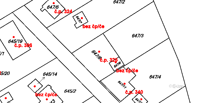 Josefov 325, Jaroměř na parcele st. 647/8 v KÚ Josefov u Jaroměře, Katastrální mapa
