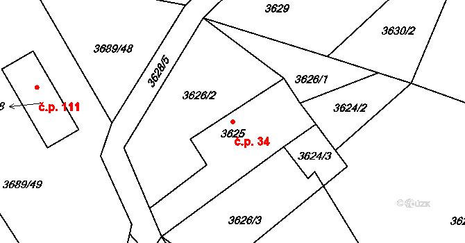 Koudelka 34, Holice na parcele st. 3625 v KÚ Holice v Čechách, Katastrální mapa