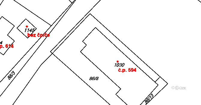 Rosice 594, Pardubice na parcele st. 1030 v KÚ Rosice nad Labem, Katastrální mapa