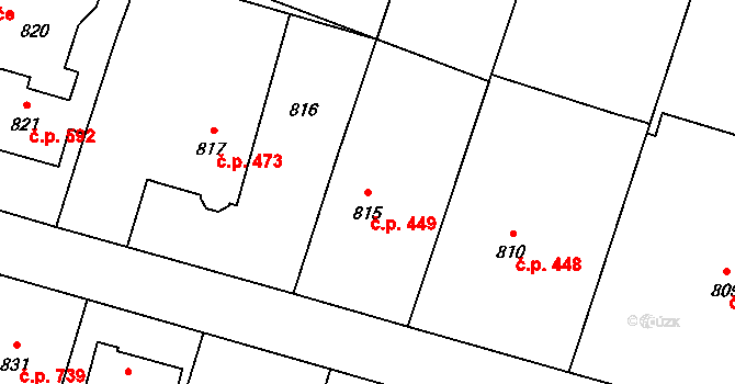 Mohelnice 449 na parcele st. 815 v KÚ Mohelnice, Katastrální mapa