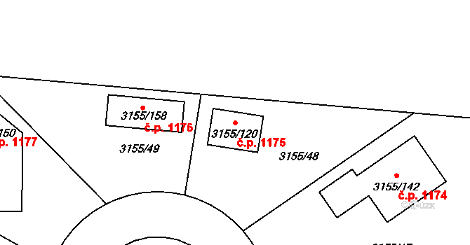 Valtice 1175 na parcele st. 3155/120 v KÚ Valtice, Katastrální mapa