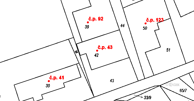 Jerlochovice 43, Fulnek na parcele st. 42 v KÚ Jerlochovice, Katastrální mapa