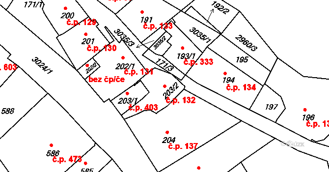 Štramberk 132 na parcele st. 203/2 v KÚ Štramberk, Katastrální mapa