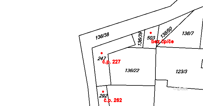 Lhenice 227 na parcele st. 247 v KÚ Lhenice, Katastrální mapa