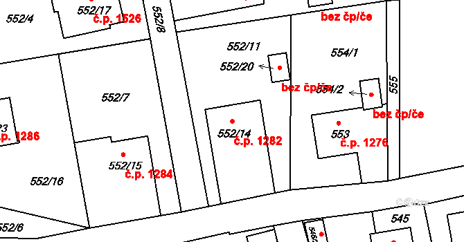 Příbor 1282 na parcele st. 552/14 v KÚ Klokočov u Příbora, Katastrální mapa