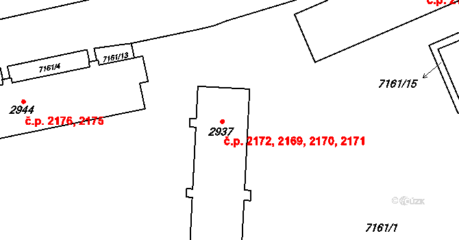 Žatec 2169,2170,2171,2172 na parcele st. 2937 v KÚ Žatec, Katastrální mapa
